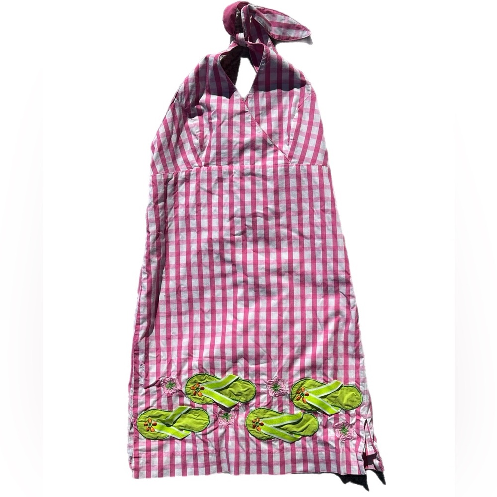 Lilly Pulitzer Gingham Flip Flop Halter Dress. Girls size 10.
